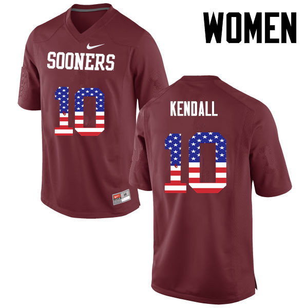 Women Oklahoma Sooners #10 Austin Kendall College Football USA Flag Fashion Jerseys-Crimson - Click Image to Close